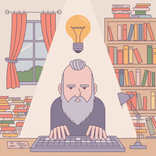 writer with a grey beard is working on SEO