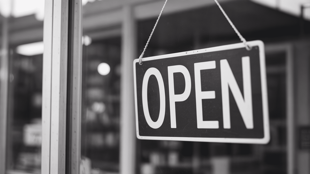 an open sign on a small business window, representing small business copywriting from WRIXON that attracts customers